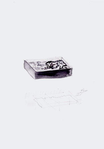 studie naar een zwembad, zwarte balpen en waterverf op papier, 29,7cm x 21cm, 2010