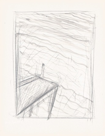 Studie voor landschap met uitkijkpost, zwart potlood en waterverf, 29,7cm x 21cm, 2009