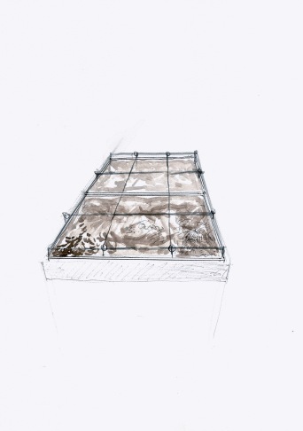 Studie voor een installatie met tafel, grond en touw, 29,7cm x 21cm, 2010