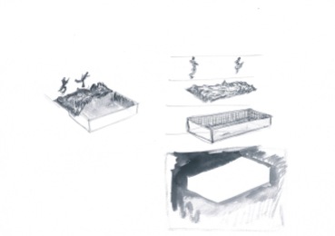 Deconstructie van een zwembad, waterverf en balpen op papier, 21cm x 29,7cm, 2010