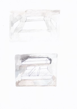 Deconstructie van een zwembad, waterverf en balpen op papier, 29,7cm x 21cm, 2010