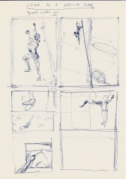 Studie voor Living On A Vertical Plane, blauwe balpen op papier, 29,7cm x 21cm, 2010