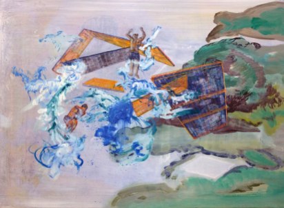 "Parachute", 50cm x 70cm, waterverf, acrylverf en olieverf op doek, 2012