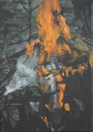We burned a target, 18cm x 13cm, Acrylics on canvas, 2006
