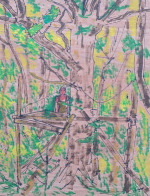 Into the Trees (91A), 27cm x 21cm, Acrylic paint on wood, 2015